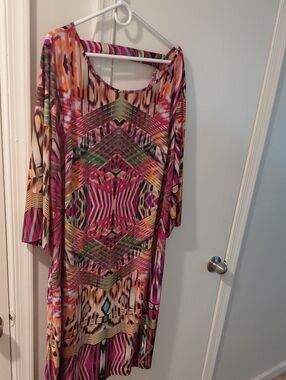 Vibrant Purple Geometric Long Sleeve Dress